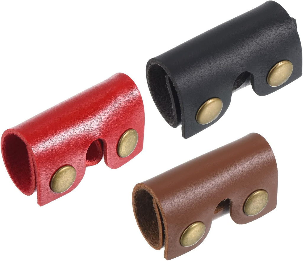 PATIKIL Leather Razor Head Protecting Cover, 3-in-1 Safety Razor Head Protecting Sheath Shaver Tip Cover for Travel, Red Black Brown