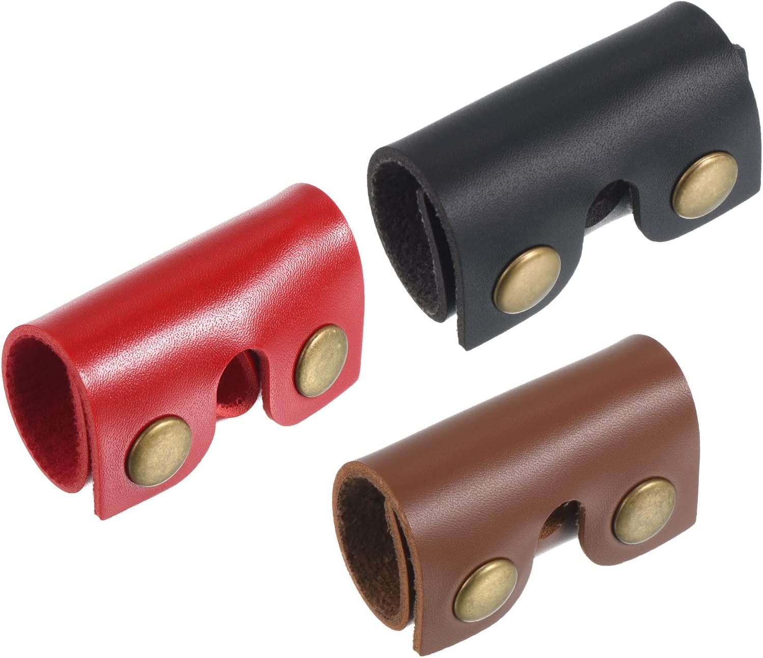 PATIKIL Leather Razor Head Protecting Cover, 3-in-1 Safety Razor Head Protecting Sheath Shaver Tip Cover for Travel, Red Black Brown