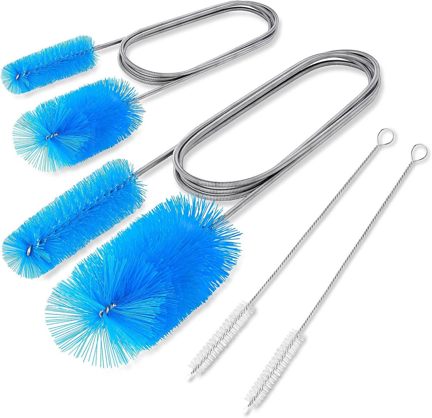 SARDVISA Flexible Long Drain Brush Tool with Large Double Elastic Nylon Ends, Stainless Steel Tube Cleaner Brush for Kitchen, Sink, Drain Pipe, and Long Pipe Cleaning, 2 Straw Cleaning Brushes