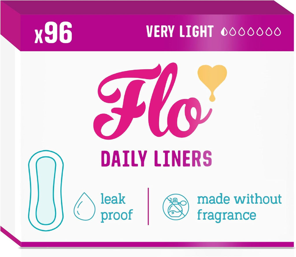 Flo - Daily Liners (96 Pack) - Organic Bamboo Panty Liners for Women - Very Light Flow - Wrapped, Ultra-Thin - Absorbent, Soft & Breathable - Fragrance Free - Vegan & Cruelty Free