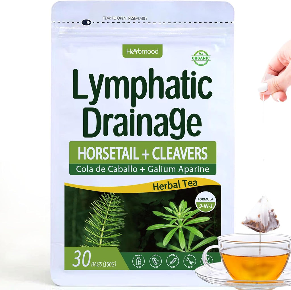 Herbmood Cleavers Lymphatic Drainage Tea Bags for Lymph System Support, Horsetail and Dandelion Organic Herbal Formula, Lymphatic Cleanse & Detox, Edema Relief. Te de Cola de Caballo Herb. 30 Bags