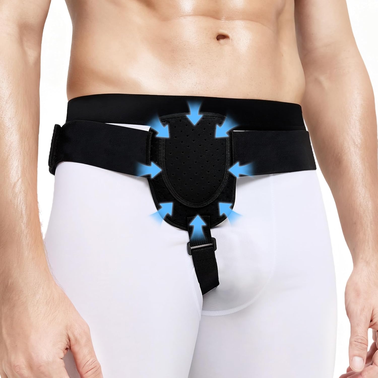 Hernia Belts for Men - Inguinal Hernia Support Truss with Removable Compression Pads - Adjustable Groin Strap for Left or Right Side - Post Surgery Pain Relief Guard, S/M