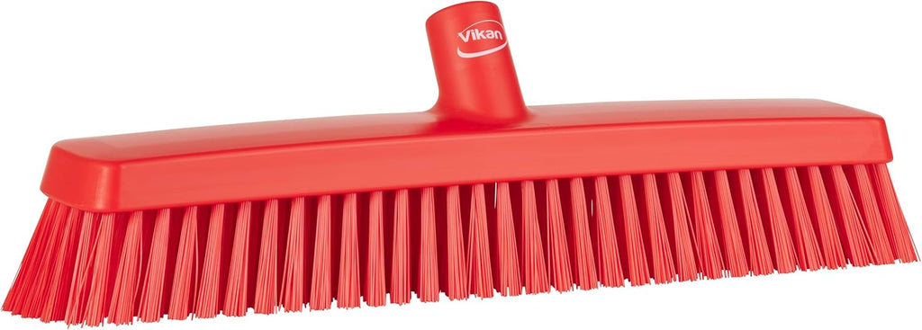 Vikan 31754 16" Heavy-Duty Push Broom, Soft/Stiff, Red