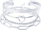 Reoxvo Gold Bangle Cuff Bracelets for Women Trendy Gold Plated Tennis Bracelet Stack for Women Non Tarnish Fashion Jewelry Accessories Set