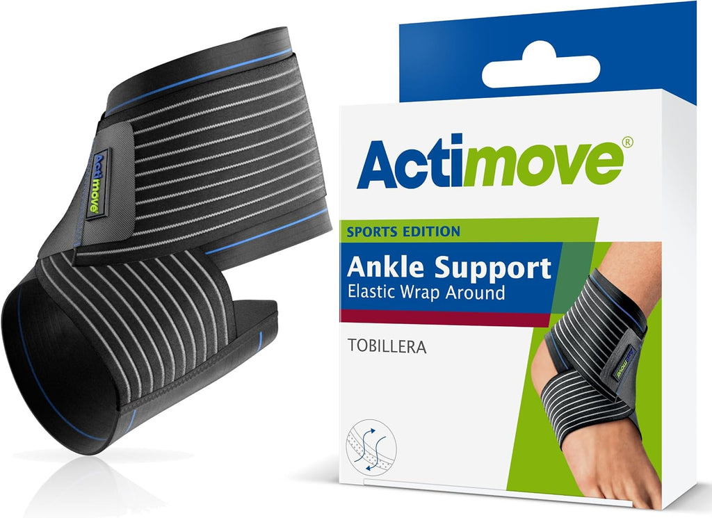 Actimove Sports Edition Ankle Support Elastic Wrap Around – For Pain Management – For Sprained, Swollen or Weak Ankles – Left/Right Wear – Black, Large