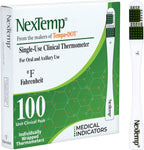 NEXTEMP Single-Use Thermometers - Individually Wrapped Disposable First Aid Supplies, High-Accuracy for Work, School, Home, Travel, and Healthcare Use, Fahrenheit, 100-Pack