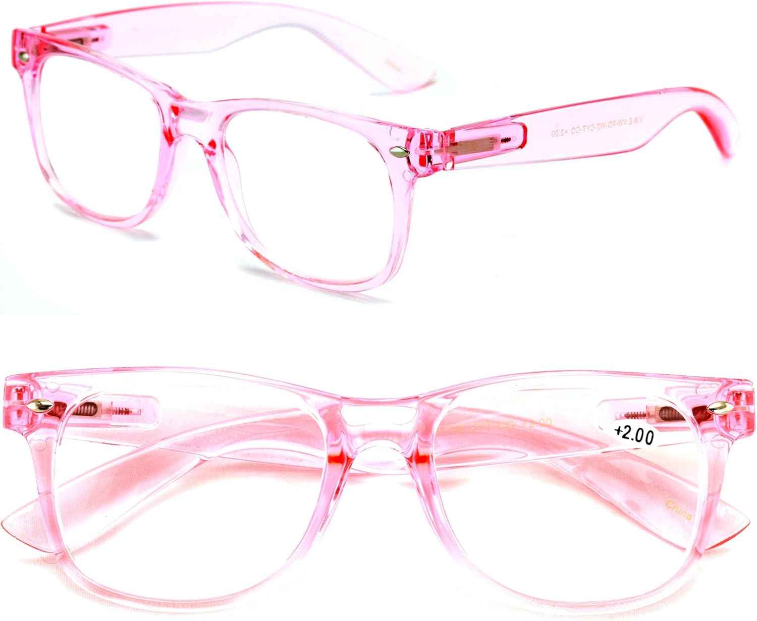V.W.E. 2 Pairs Transparent Neon Color Deluxe Reading Glasses - Comfortable Stylish Simple Readers Magnification
