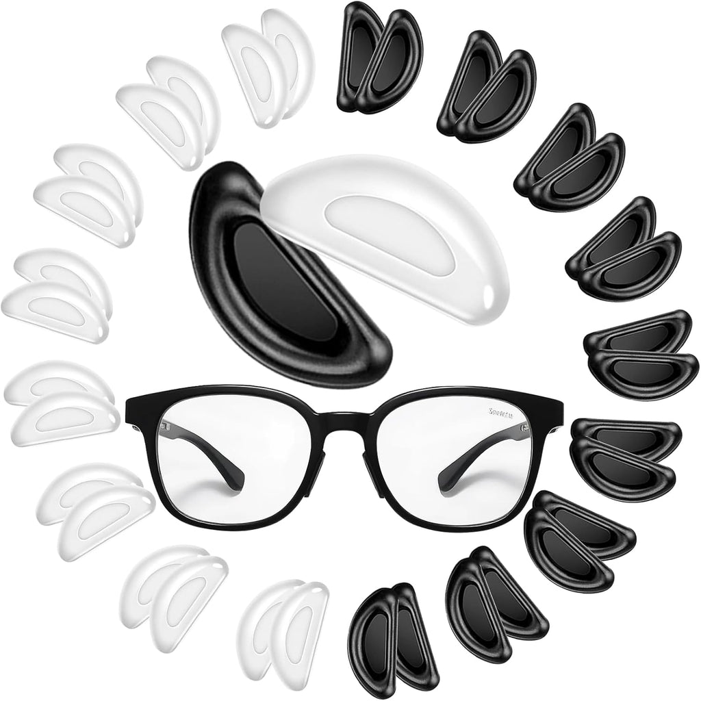 20 Pairs Eyeglass Nose Pads for Glasses - 1.0mm Ultra Thin Silicone Anti-Slip Stick On Nose pad Replacement Adhesive Nosepads for Plastic Frames Reading Glass Sunglasses