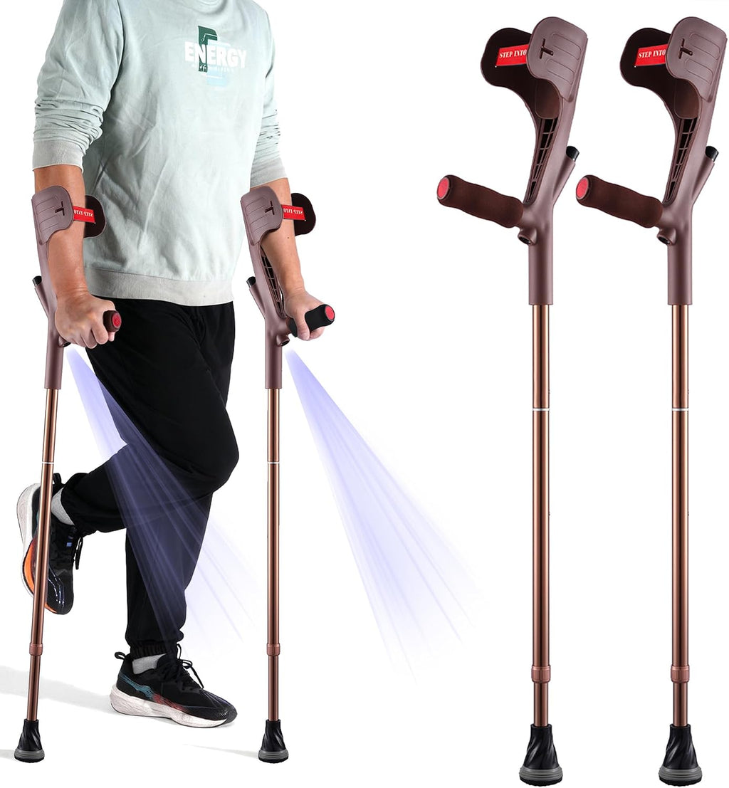 Forearm Crutches for Adults Foldable Knee Patients Mobility aids for Childre and Seniors for with Leg Injury Adjustable Travel Lightweight Walking Stick (Brown Pro)