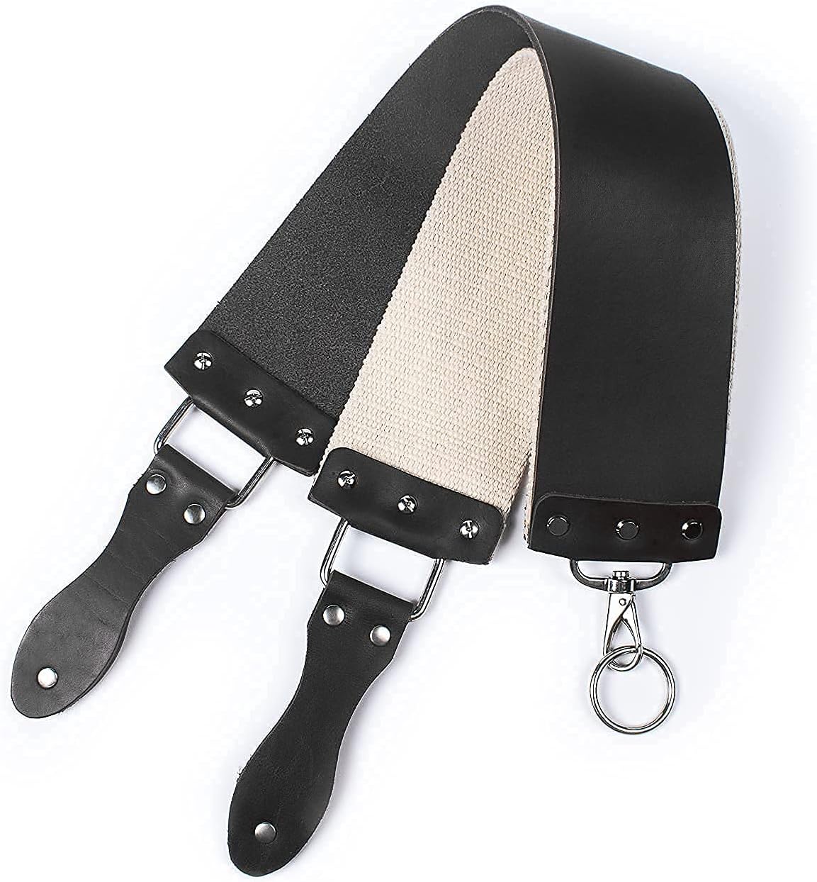 Razor Strop - Barber's Latigo Leather Straight Razor Strop. Dual Strap that will be a Great Addition for Any Straight Razor. PREMIUM LEATHER Strop for Sharpening. (Black)