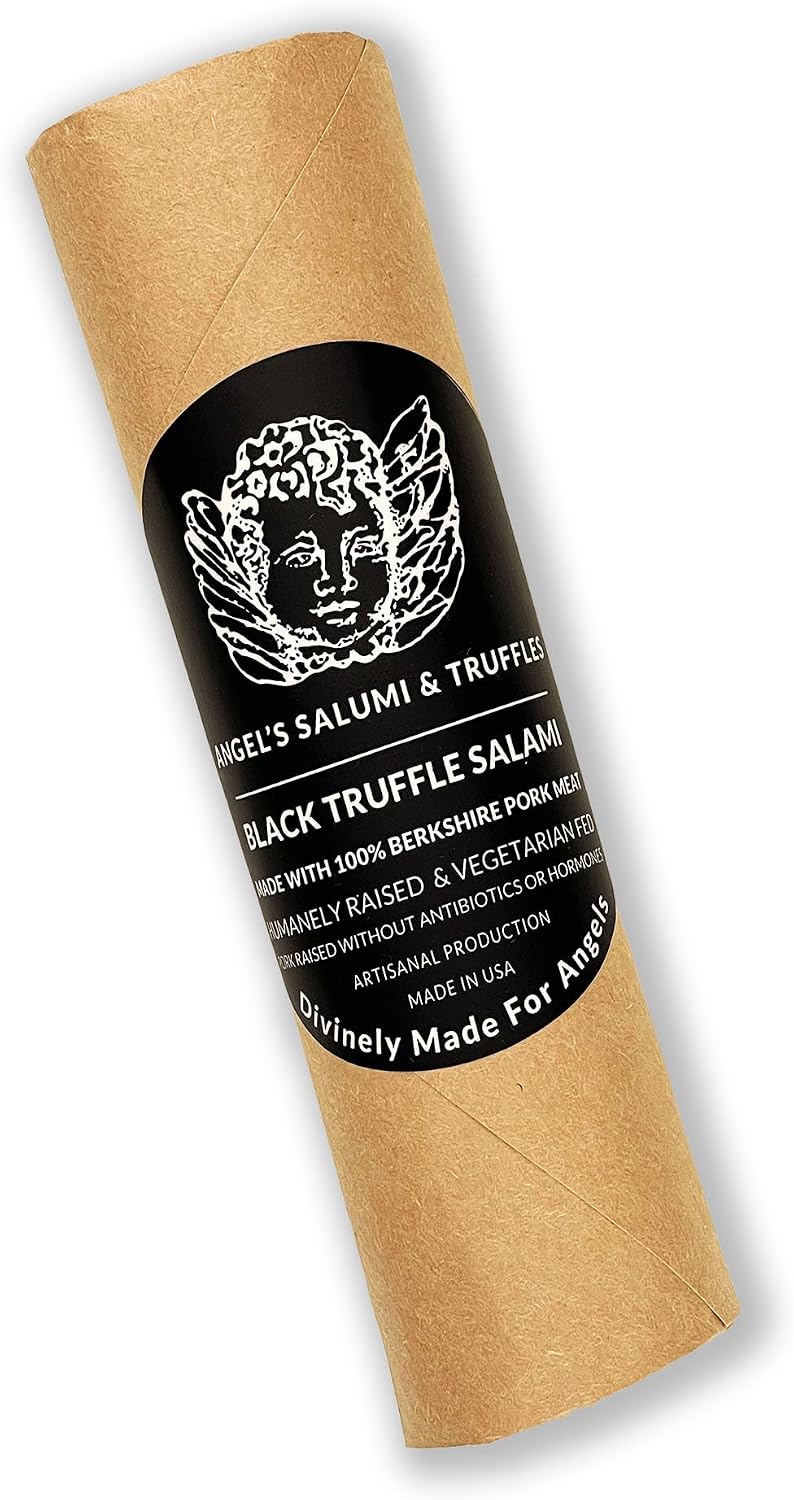 Angel's Salumi Black Truffle Salami – 6.5 oz Gourmet Artisanal Charcuterie – Humanely Raised Pork, Antibiotic & Hormone-Free, No MSG or Phosphates