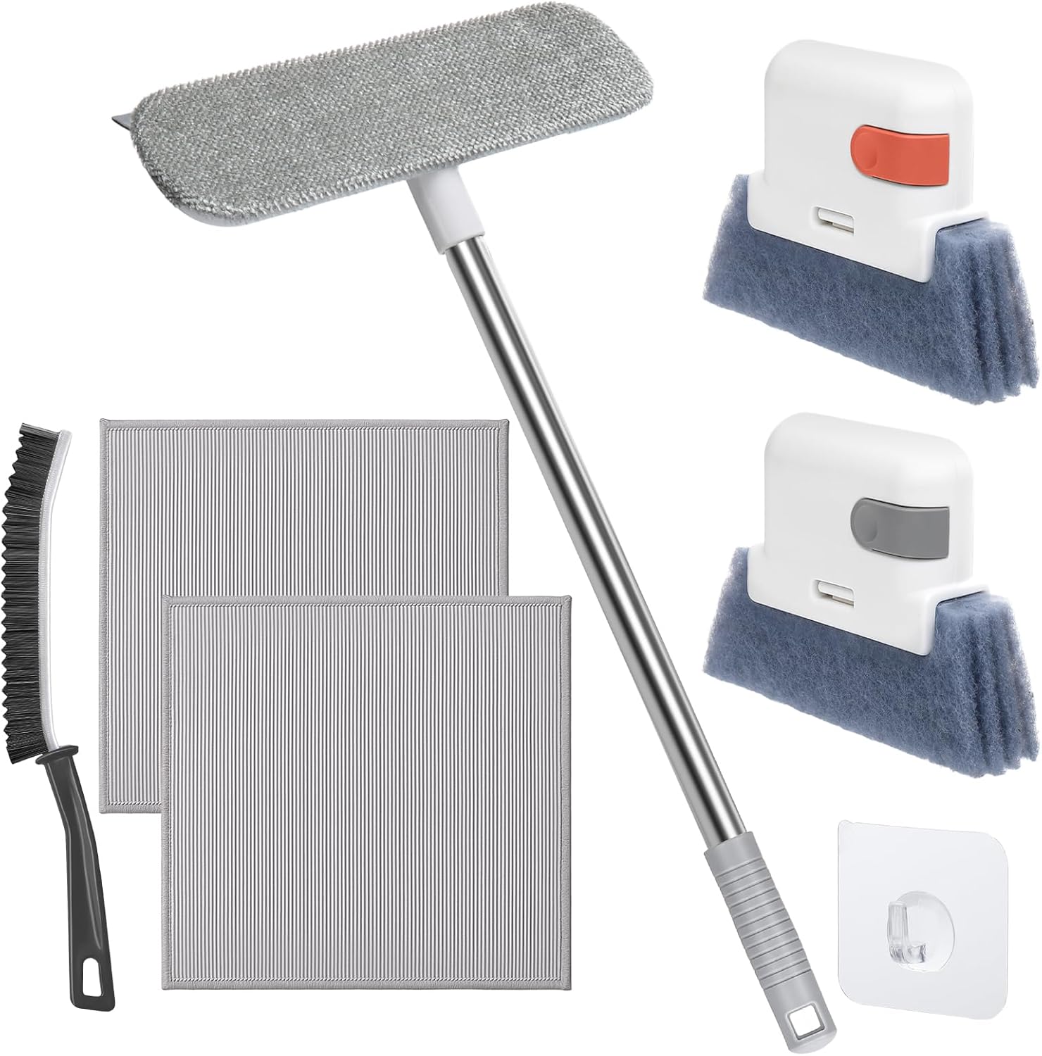 XANGNIER Window Screen Cleaner & Track Cleaning Kit-Mesh Screen Cleaner Brush with Extension Pole,Window Sill and Track Cleaner Tool Washing Equipment,28″Detachable Long-Reach Handle,Wet&Dry Dual-Use