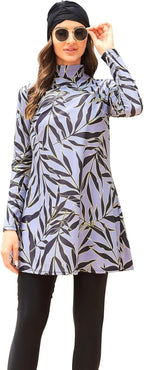Muslim Swimsuits for Women Printed 3 Pieces Fully Covered Swimwear Burkini Detachable Hijab