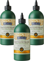 DeLallo, Castelvetrano Extra Virgin Olive Oil, 16.9 Ounce Squeeze Bottle, (3 Pack), Made in Italy, Made with 100% Sicilian Olives, For Cooking and Drizzling, All Natural, Non-GMO