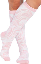 Cherokee Women's 10-15mmHg Compression Socks – Fun Print Knee Highs with Light Support, Soft Feel - PRINTSUPPORT, Plus, Tonal Waves