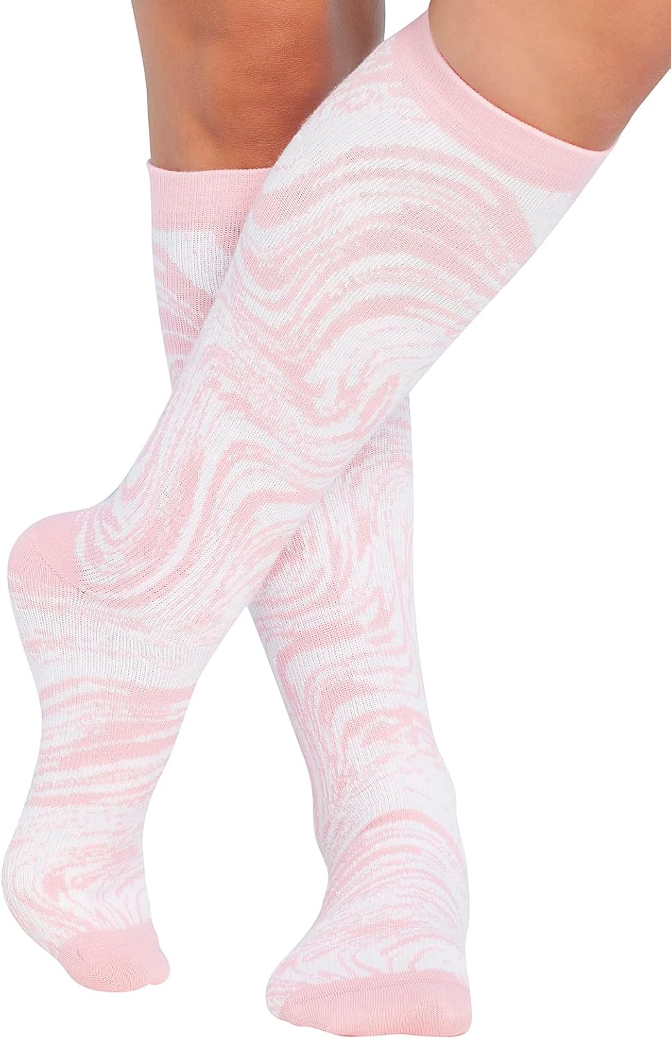 Cherokee Women's 10-15mmHg Compression Socks – Fun Print Knee Highs with Light Support, Soft Feel - PRINTSUPPORT, Plus, Tonal Waves