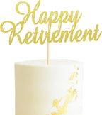 Happy Retirement Cake Topper Retired Cake Pick Retirement Theme Birthday Party Cake Decorations Supplies - Gold Glitter