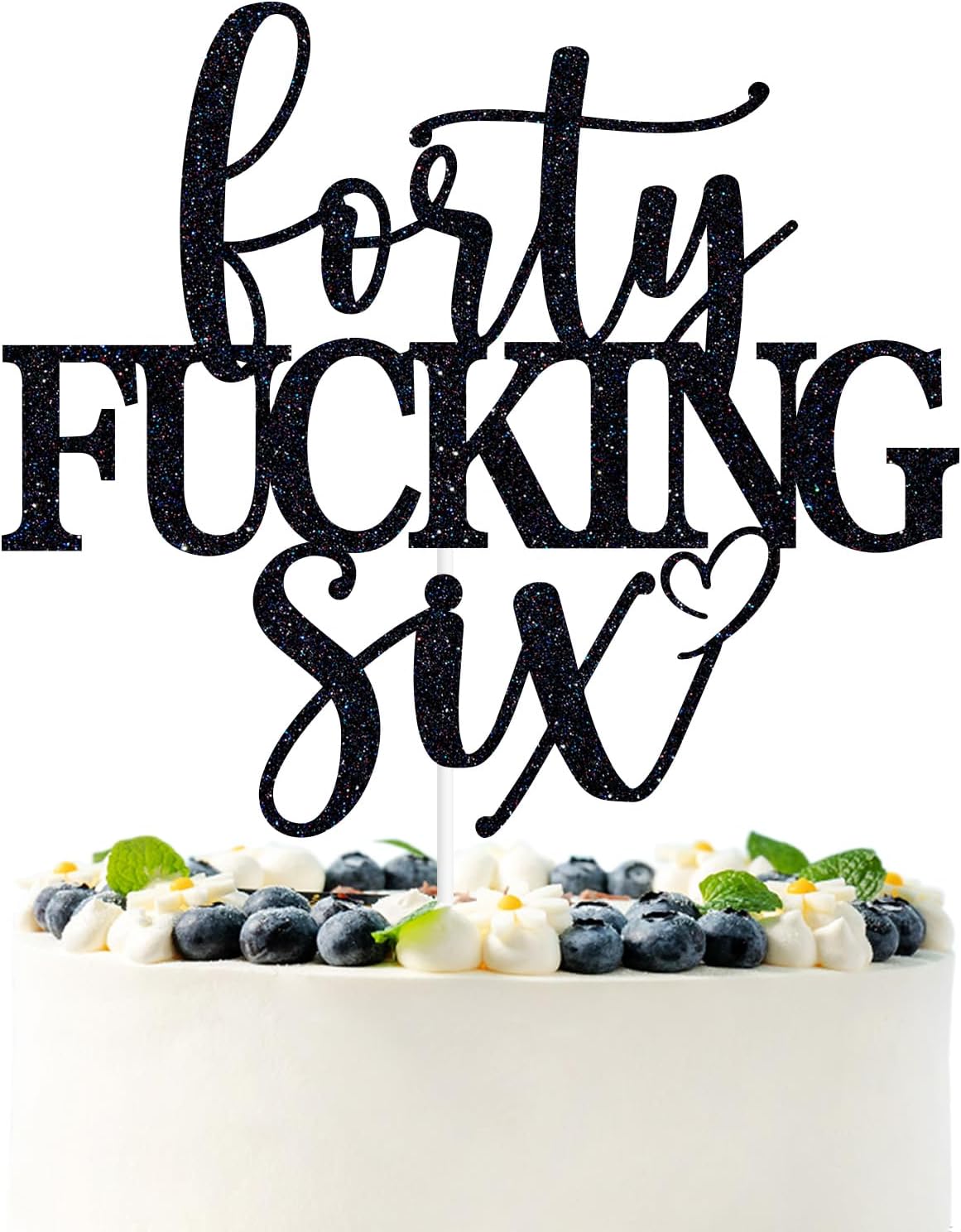 Black Glitter Forty Fucking Six Cake Topper, Happy 46th Birthday/Cheers to 46 Years, Funny 46th Birthday Party Decorations Supplies for Women Men