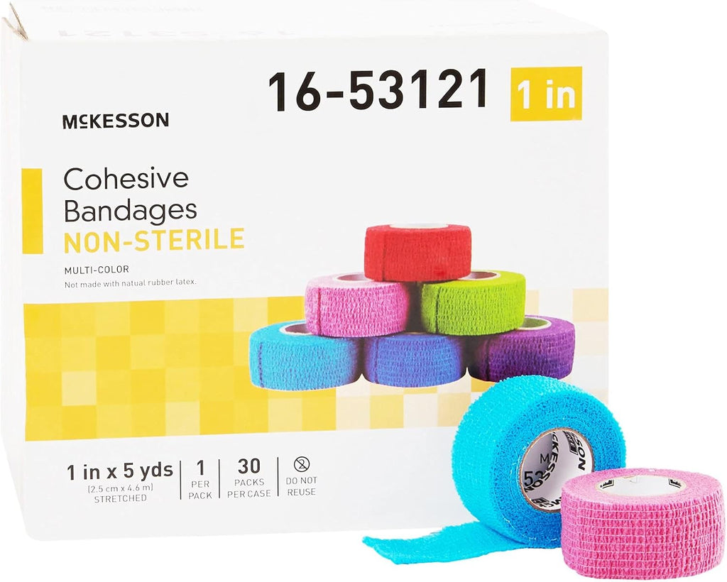 McKesson Cohesive Bandages, Non-Sterile, Latex-Free, Multi-Color, 1 in x 5 yd, 1 Count, 30 Packs, 30 Total