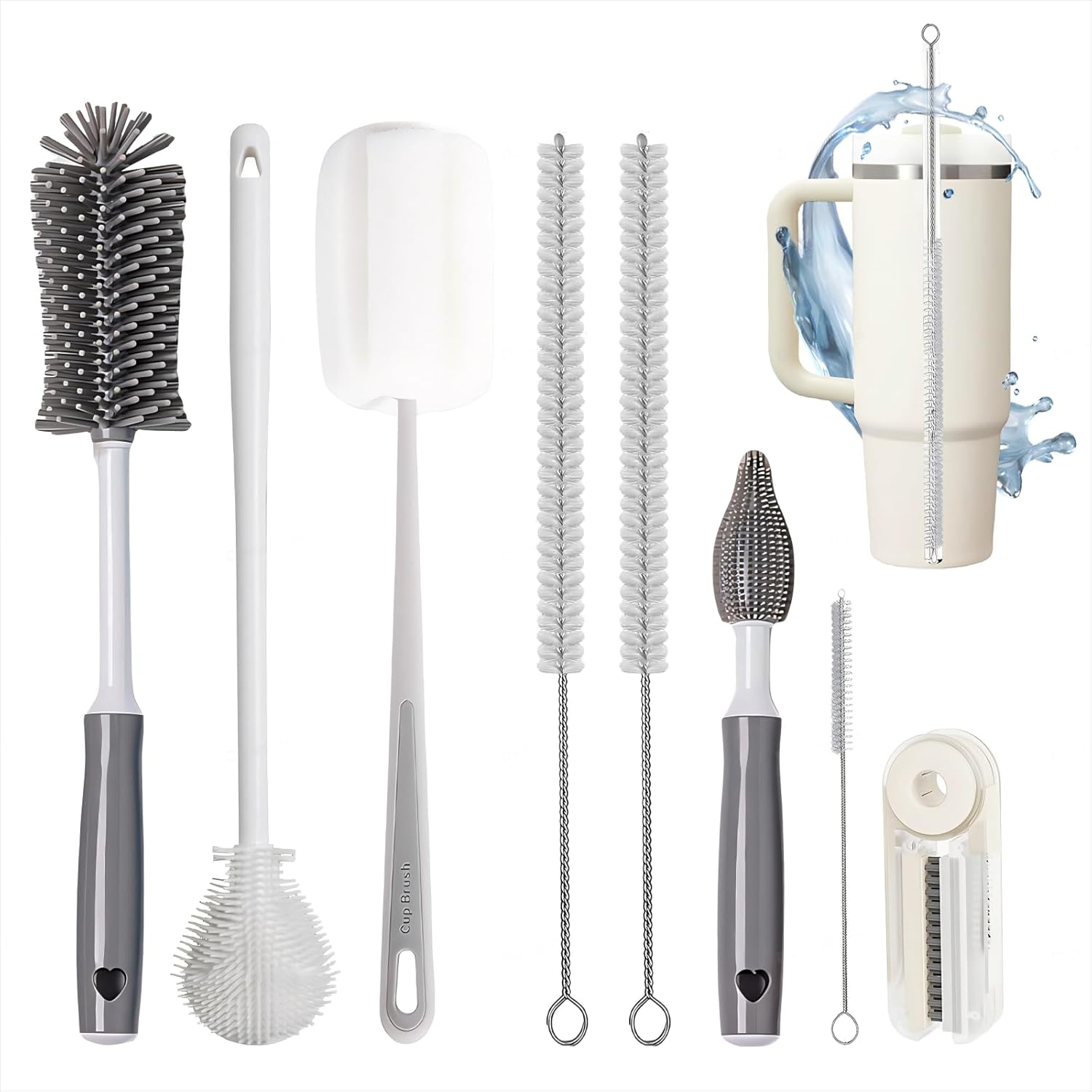 8Pcs Water Bottle Cleaner Brush Compatible with Stanley, Multipurpose Brush Cleaner Kit with Nylon Straw Brush 4 in 1 Bottle Gap Cleaner and Silicone Cup Cleaners