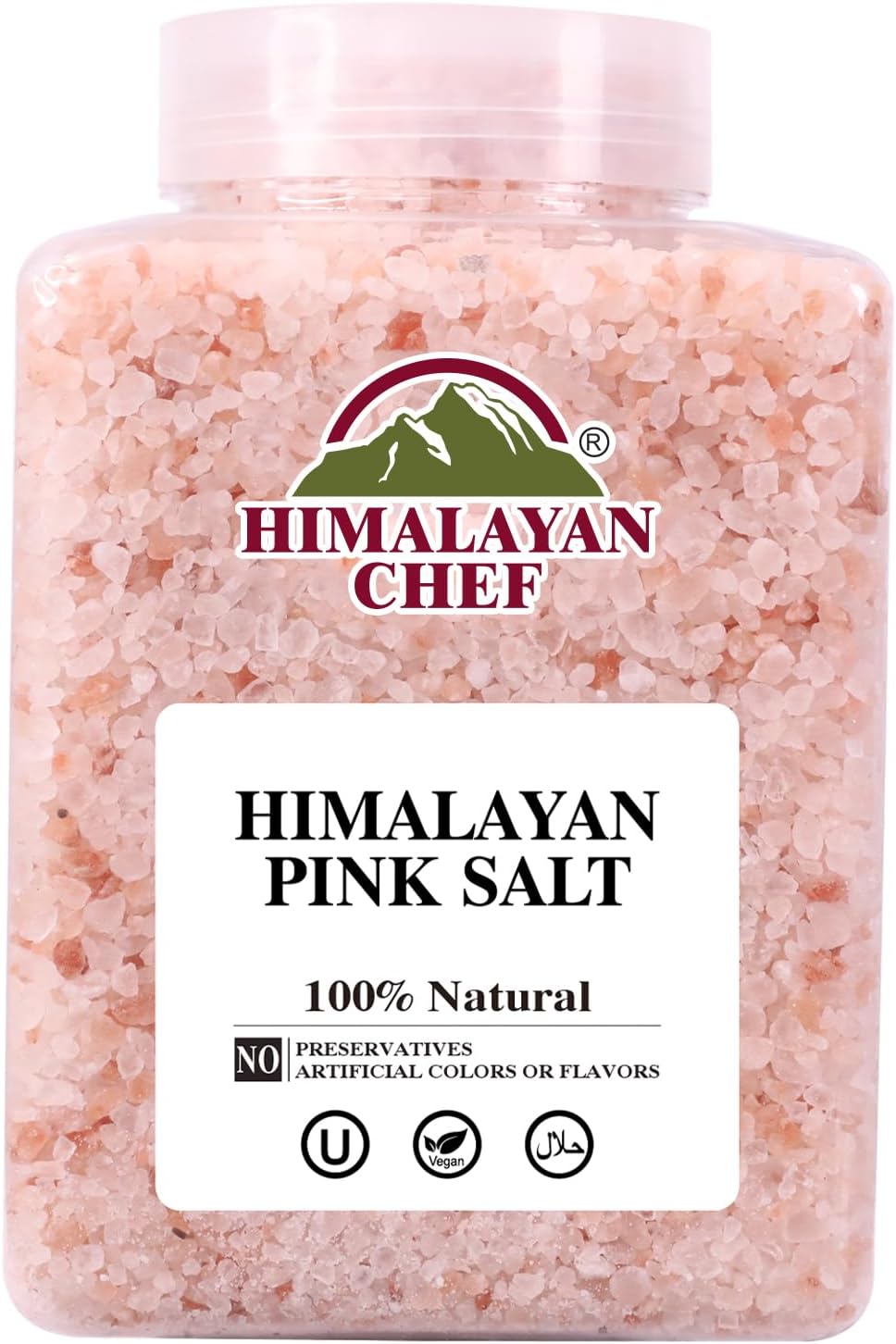 Himalayan Chef Pink Himalayan Salt Coarse Grain, 5 lbs Plastic Jar - Pure, Natural, Kosher, Mineral-Rich, Ideal for Grinder Refills, Cooking, Seasoning