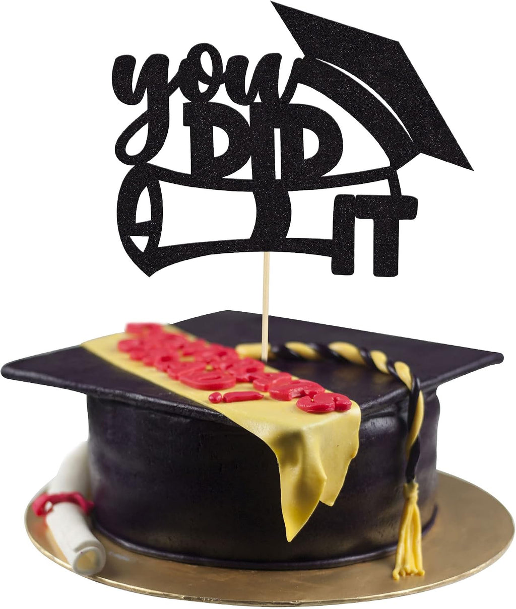 Gyufise 1 Pack You Did It Cake Topper Cake Topper Black 2026 Graduation Cake Decoration Glitter Grad Cap for Senior High School University College Graduation Party Supplies