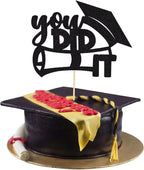 Gyufise 1 Pack You Did It Cake Topper Cake Topper Black 2026 Graduation Cake Decoration Glitter Grad Cap for Senior High School University College Graduation Party Supplies