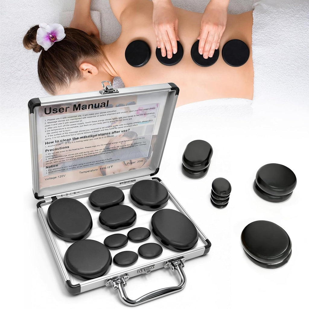 10Pcs Hot Stones Massage Set,Hot Stones Massage Warmer Kit,Portable Hot Stone with Heater for Home Spa Warming Therapy Relaxing