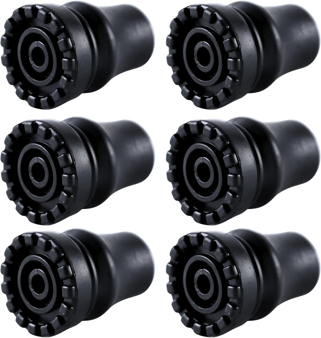 6-Pack Rubber Cane Tips 7/8 Inch Heavy Duty Walking Cane Tips, Non-Slip Crutches Accessories, Sturdy Replacement Cane Tip for Walking Sticks, Hiking Sticks, Seniors Crutches(Black)