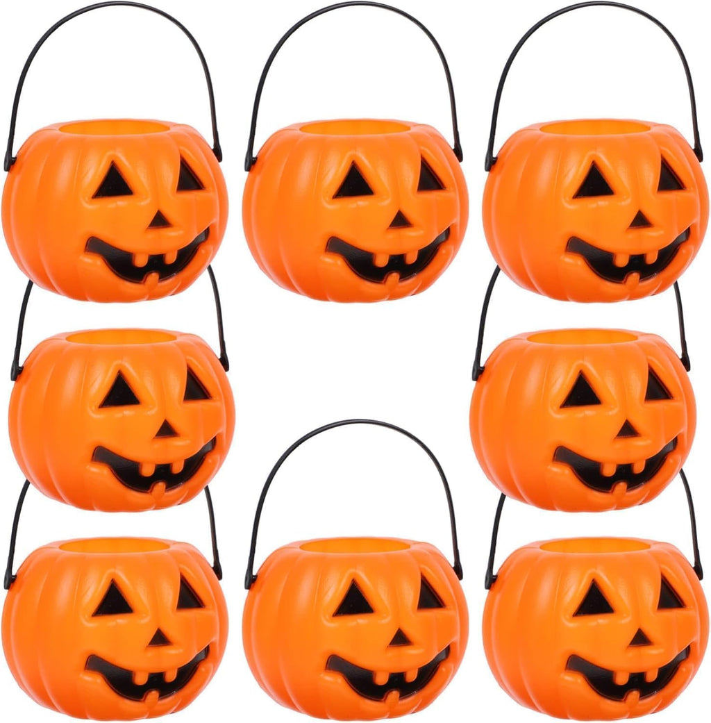 Halloween Pumpkin Candy Bucket 2.75 Inch Mini Plastic Pumpkin Basket Portable Trick or Treat Pail for Kids Party Decor and Desktop Holder