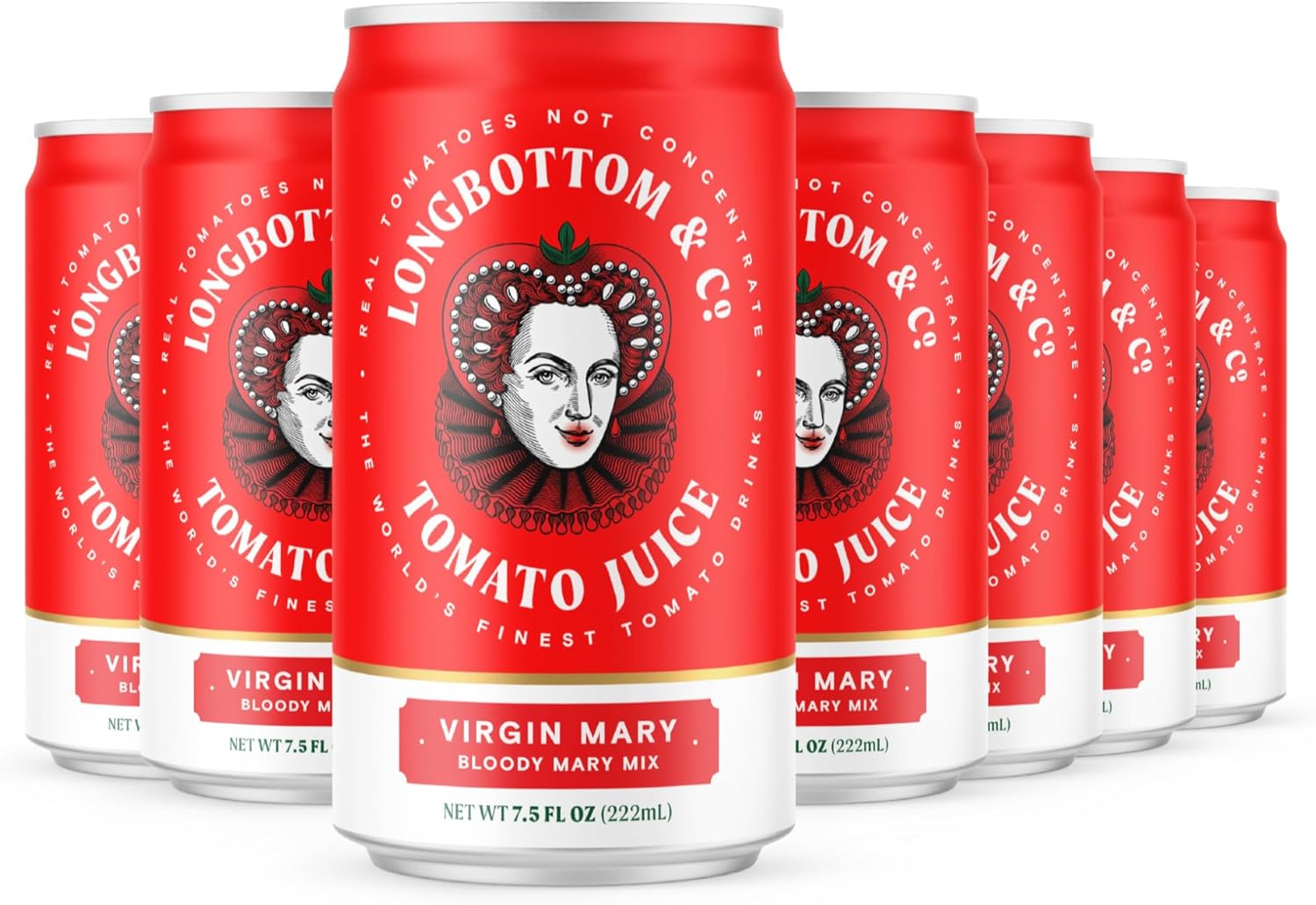 Longbottom & Co. Virgin Bloody Mary Mix Tomato Juice (4 Pack) | Premium Cocktail Mixer Made with Fresh Pressed Tomatoes | Low in Sodium, Vegan, Non-GMO, | No Artificial Flavors | 7.5 Fl Oz Cans