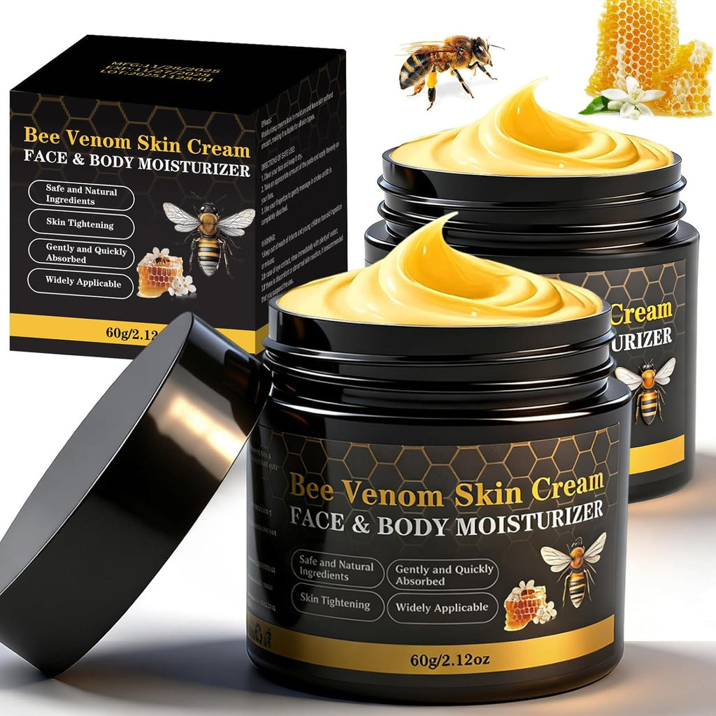 2PCS Bee Venom Skin Cream, Natural Ingredients Non-Irritating Bee Venom Cream, Wrinkle Lift & Firming, Reduces Blemishes, For Face & Full Body, 2 * 60g