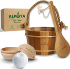 ALPOYA® Cedar Sauna Bucket and Ladle Set with Aromatic Ice Mold, Handmade from Canadian Red Cedar Sauna Bucket, 1 Gallon (4L) Wooden Sauna Water Bucket with Handle, Traditional Sauna Accessories