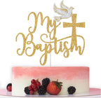 My Baptism Cake Topper, God Bless This Child, First Holy Communion, Christening Baptism Baby Shower 1st Birthday Party Decorations, Gold and Silver Glitter