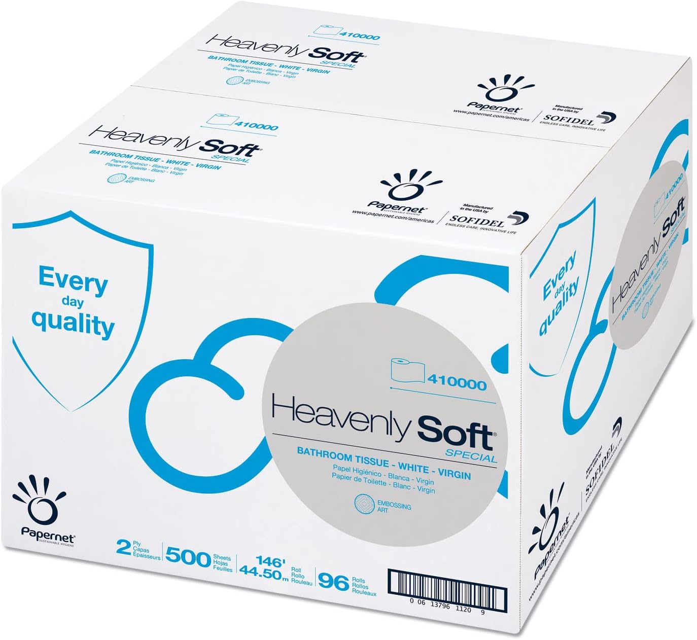 Papernet 410000 Heavenly Soft Toilet Tissue, 2-Ply, 3.5-Inch x 146 ft, 500 Sheets/Roll, 96 RL/Carton (SOD410000)