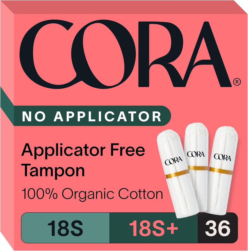 Cora Organic Cotton Non-Applicator Tampons Multipack (18 Super, 18 Super Plus Non-Applicator Tampons)