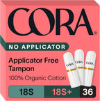 Cora Organic Cotton Non-Applicator Tampons Multipack (18 Super, 18 Super Plus Non-Applicator Tampons)