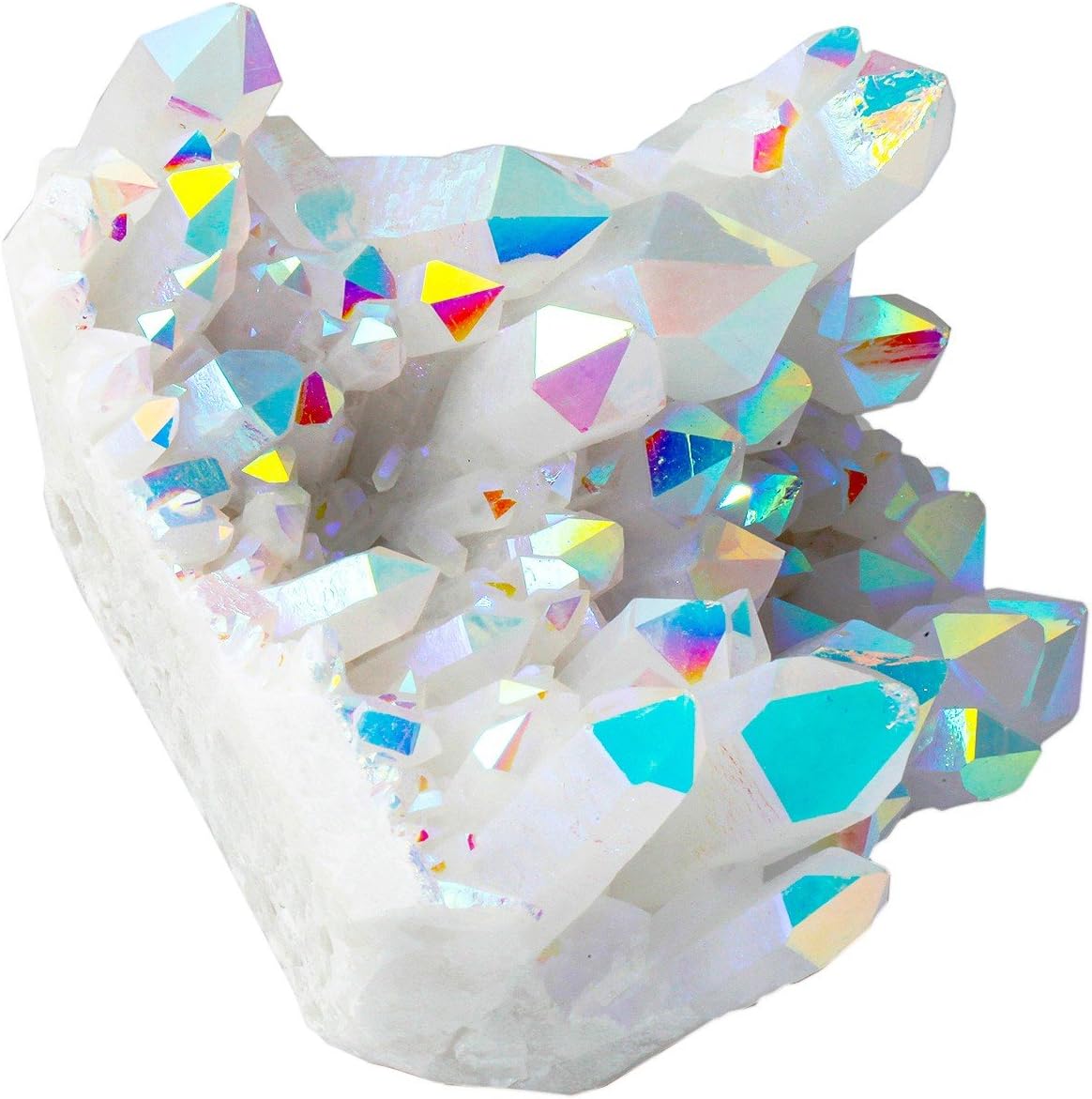 SUNYIK Angel Aura Quartz Titanium Coated Crystal Cluster Specimen,Druzy Geode Flame Aura Gemstone(0.6-0.7lb)