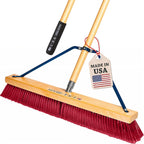 24" Red Everyday Sweep Indoor/Outdoor Push Broom with 60" Handle. Ideal for Garages & Shops. Durable American Made Steel Brackets-All Stainless Steel Hardware. No Plastic. 100% USA Made