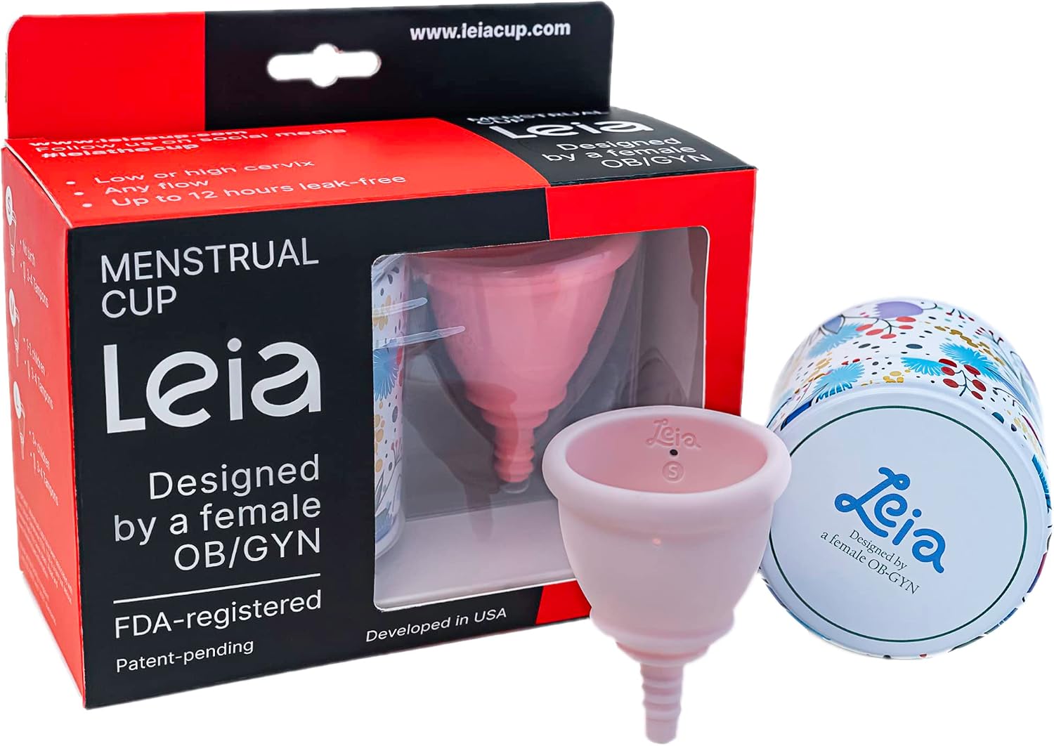 Leia Soft Menstrual Cup with Metal Carrying Case | OB/GYN Designed | Low Cervix | Firm Rim | Muscle Support | Cups for Teens | Compact | for Beginners | BPA-Free (Small)