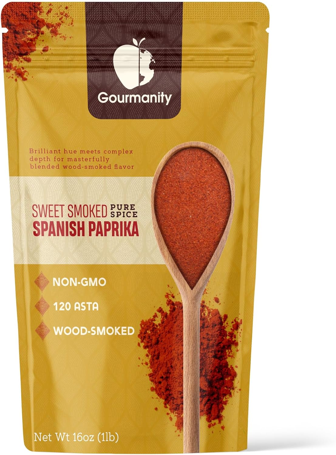 Gourmanity Sweet Smoked Paprika Powder, Premium Spanish Paprika Seasoning, Oak Wood Smoked for Adding Depth, Flavor and Color to Your Dishes, Pimenton Dulce Ahumado, Smoked Paprika Bulk 120 ASTA, 1lb
