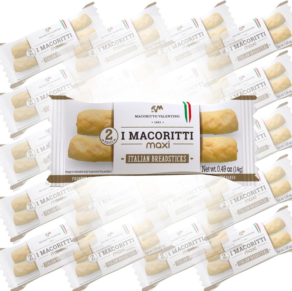 I Macoritti MAXI Breadsticks | Dip & Bread Sticks Snacks - Authentic Italian bread Snack, Grab-and-Go Convenience, Oven-Baked, Non-GMO, Preserve Free, Zero Sugar, Made in Italy - 0.49 oz, Pack of 25