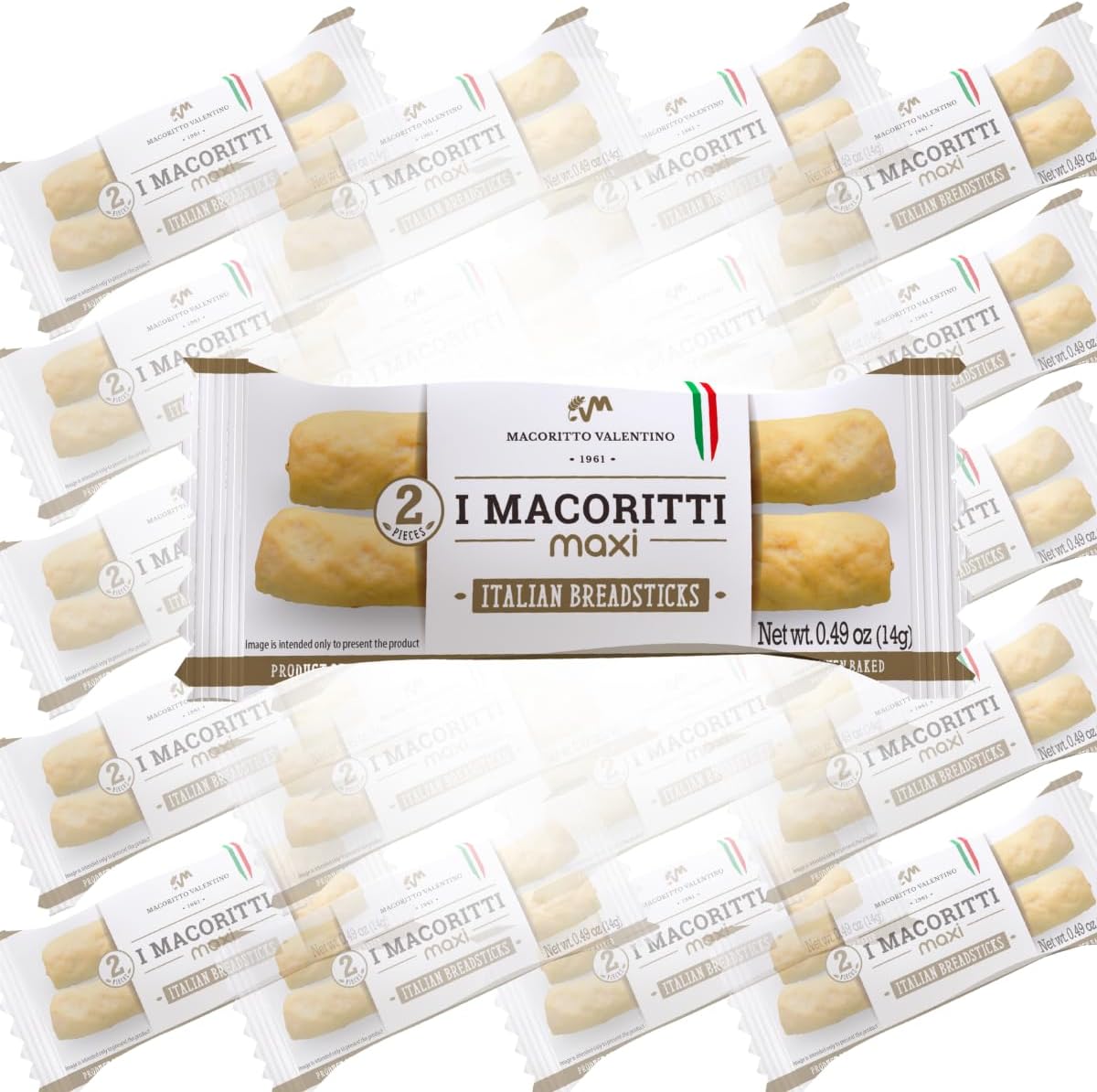 I Macoritti MAXI Breadsticks | Dip & Bread Sticks Snacks - Authentic Italian bread Snack, Grab-and-Go Convenience, Oven-Baked, Non-GMO, Preserve Free, Zero Sugar, Made in Italy - 0.49 oz, Pack of 25