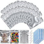 100-Pack Large Reclosable Mylar Bags for Food Storage 7" x 10" Stand Up Bags in Bulk 1 Quart Large Resealable Smell Proof Aluminum Foil Bags with Clear Window Kitchen Storage Edible Packaging