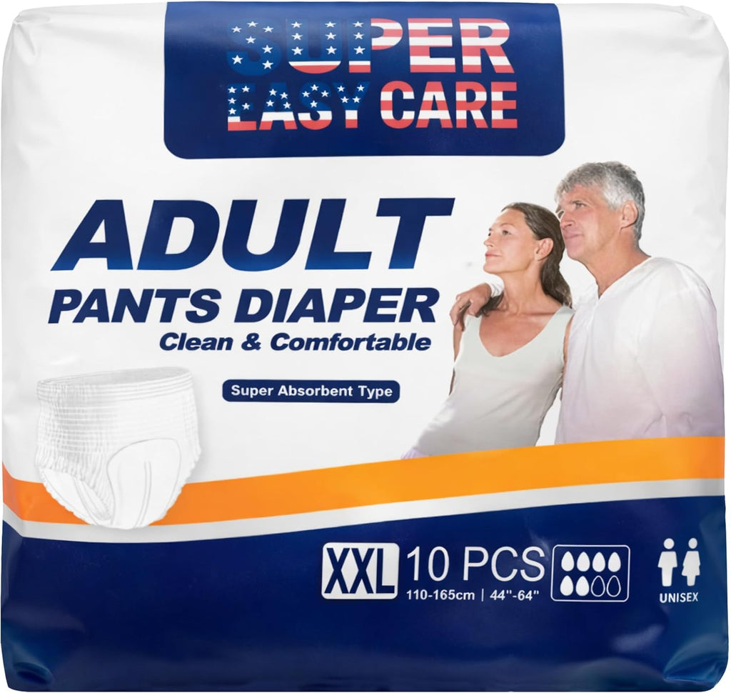 Super Easy Adult Diapers XXL (10 Count) | High Absorbency Leakproof Incontinence Pants for Men & Women | Overnight Protection | Soft, Breathable, Comfortable Fit | Pull-Up Diapers
