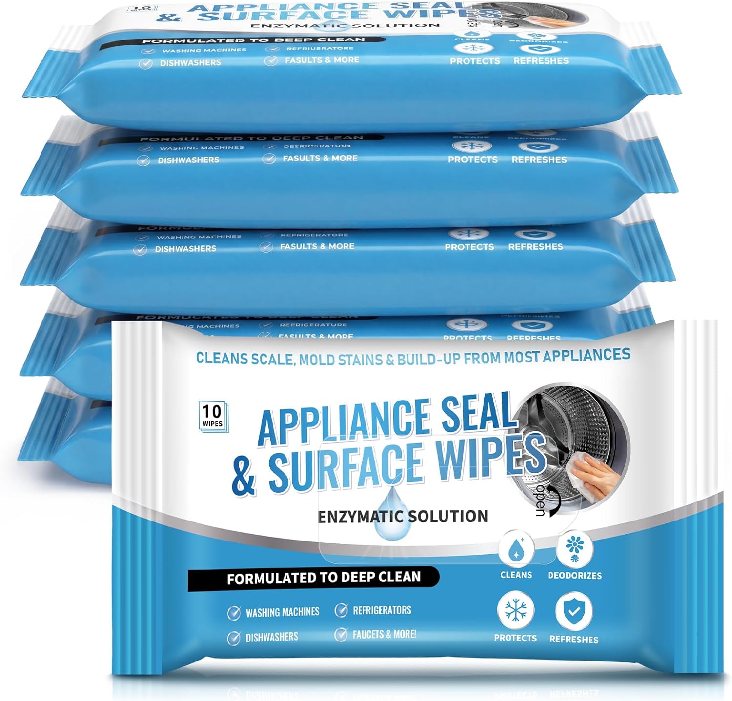 6 Pack 60 Pcs Home Appliance Surface Cleaner Wipes Heavy Duty Wipes for Cleaning Front Loading Washing Machine, Dryer Stainless Steel Refrigerator, Glass Cooktop, Microwave, Dishwasher, Counter