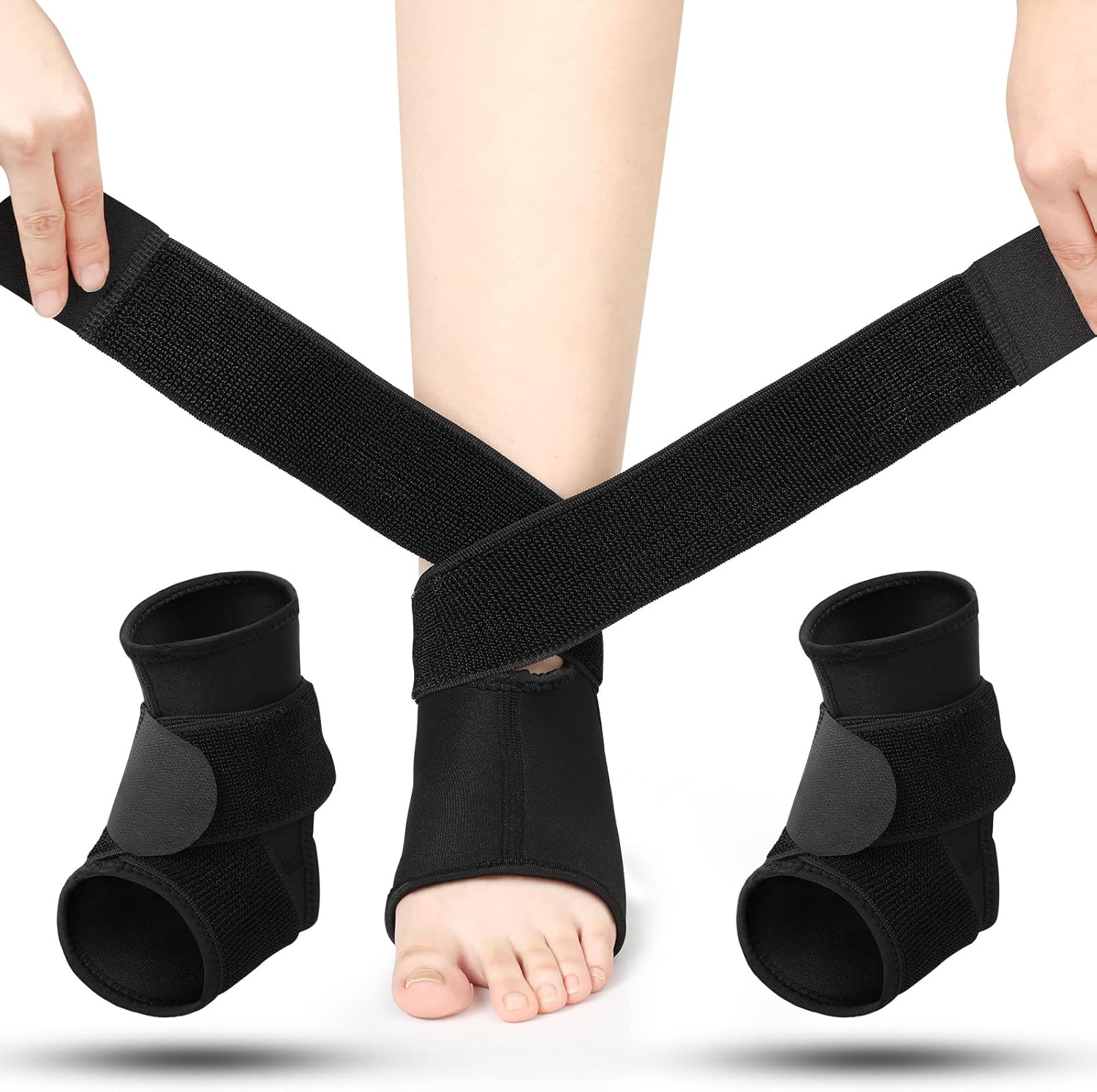 Honoson 2 Pcs Ankle Brace Kids Ankle Support for Sport Sprained Neoprene Breathable Compression Sleeve with Adjustable Wrap for Youth Child Boy Girl Plantar Fasciitis Achilles Tendonitis(Black,S)