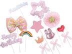 Pink Cake Topper 10pcs Heart Star Bowknot Shape Cake Decoration for Boys Girls WomenBirthday Baby Shower Party Anniversary (Pink Star and bowknot 10pcs)