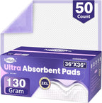 MILDPLUS Heavy Duty Underpad 36''x36'' 50 Count 130 Grams Extra Large Chucks Pads 3XL Disposable Bed Pads, Super Absorbent Incontinence Pads for Adults, Kids, Pee Pads (Purple)