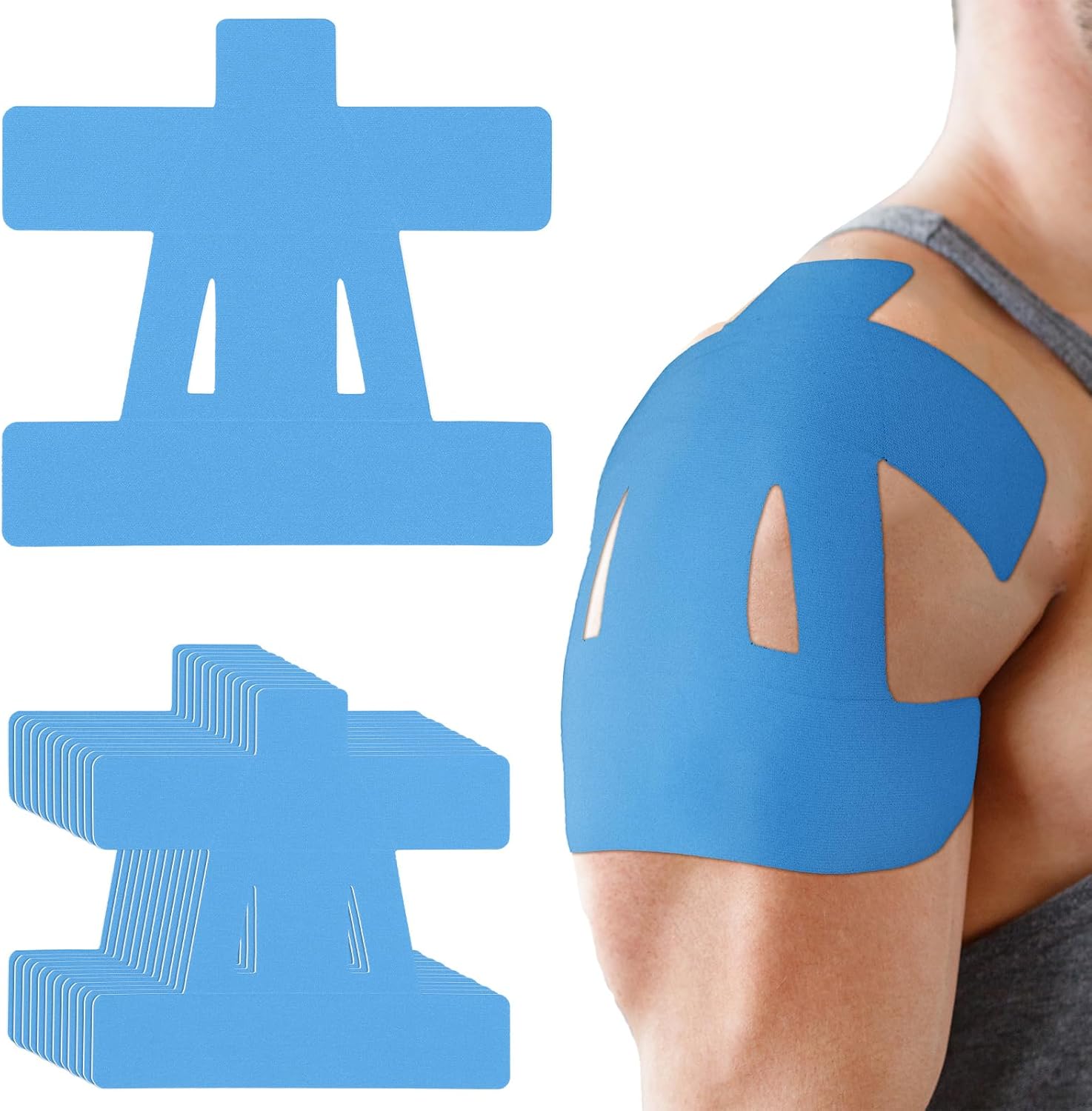 12 Count Kinesiology Tape for Shoulder Pain Relief Pre Cut Sports Waterproof Breathable Enhance Elastic Kinesiology Athletic Tape for Shoulder Support and Muscle Sports(Blue)